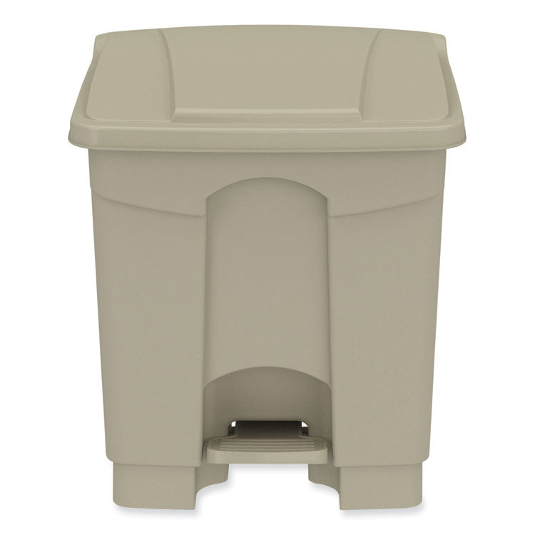 Plastic Step-On Receptacle, 8 gal, Metal, Tan