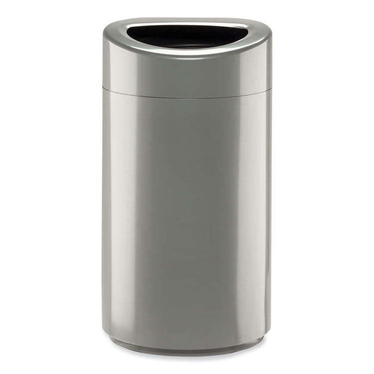 Open Top Oval Waste Receptacle, 14 gal, Steel, Silver