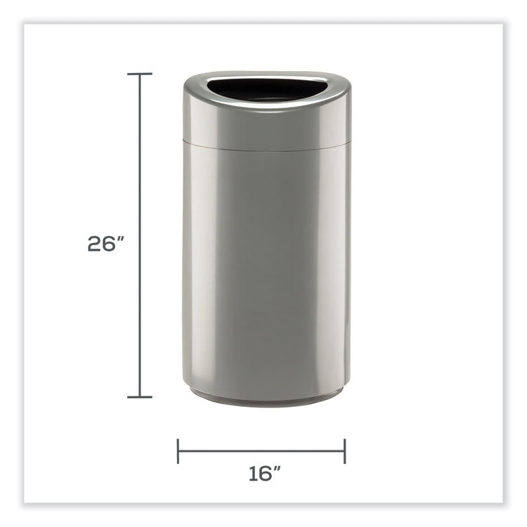 Open Top Oval Waste Receptacle, 14 gal, Steel, Silver