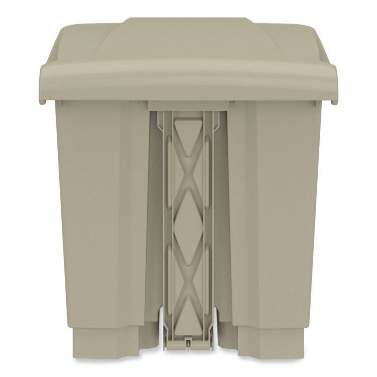 Plastic Step-On Receptacle, 8 gal, Metal, Tan