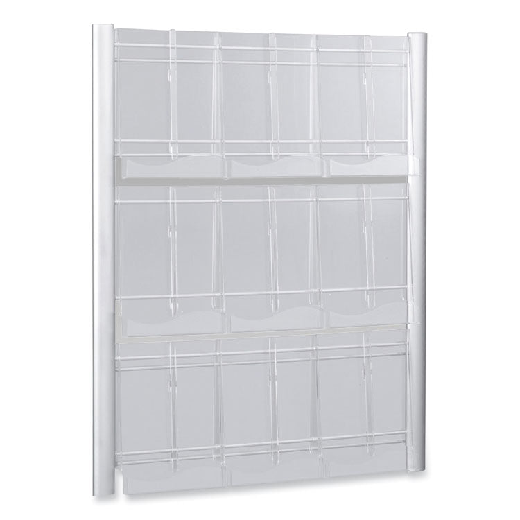 Luxe Magazine Rack, 9 Compartments, 31.75w x 5d x 41h, Clear/Silver