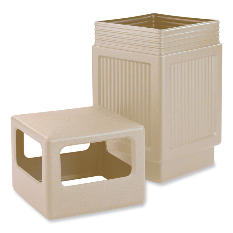 Canmeleon Recessed Panel Receptacles, Side-Open, 38 gal, Polyethylene, Tan