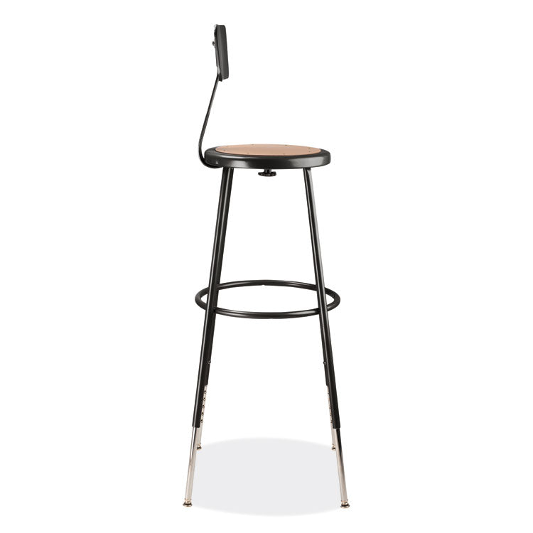 6200 Series 32"-39" Height Adjustable Heavy Duty Stool With Backrest, Supports Up to 500 lb, Brown Seat, Black Base