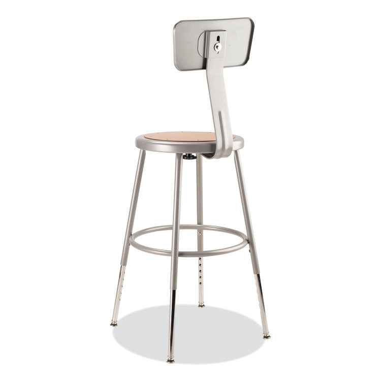 6200 Series 19" to 27" Height Adjustable Heavy Duty Stool with Backrest, Supports 500 lb, Brown Seat, Gray Back, Gray Base