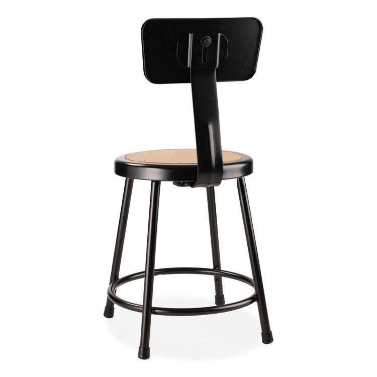 6200 Series Heavy Duty Stool with Backrest, Supports Up to 500 lb, 18" Seat Height, Brown Seat, Black Back/Base