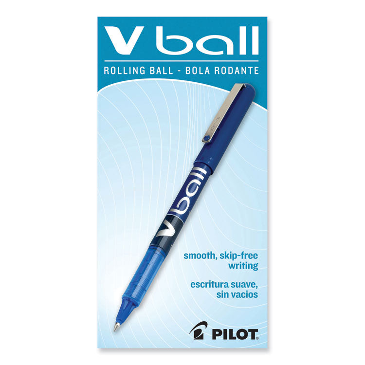 VBall Liquid Ink Rollerball Pen, Stick, Extra-Fine 0.5 mm, Blue Ink, Blue/Clear Barrel, Dozen