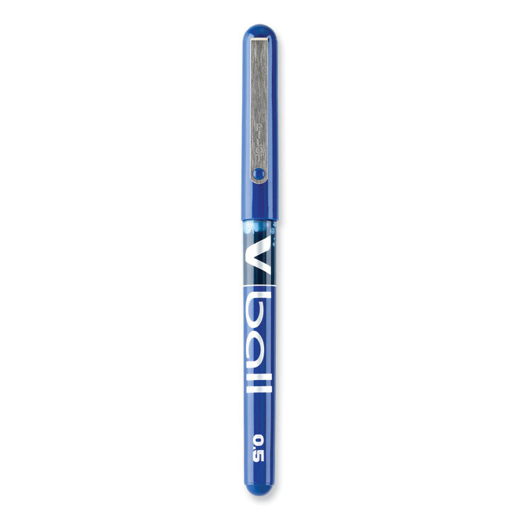 VBall Liquid Ink Rollerball Pen, Stick, Extra-Fine 0.5 mm, Blue Ink, Blue/Clear Barrel, Dozen
