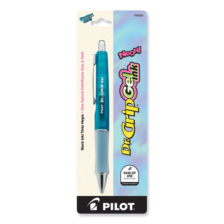 Dr. Grip Gel Pen, Retractable, Fine 0.7 mm, Black Ink, Translucent Blue Barrel