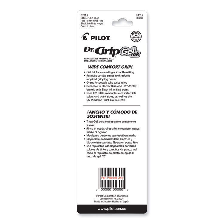 Dr. Grip Gel Pen, Retractable, Fine 0.7 mm, Black Ink, Translucent Blue Barrel