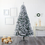 Nearly Natural 8-ft Flocked Rock Springs Spruce Artificial Christmas Tree (T1748)