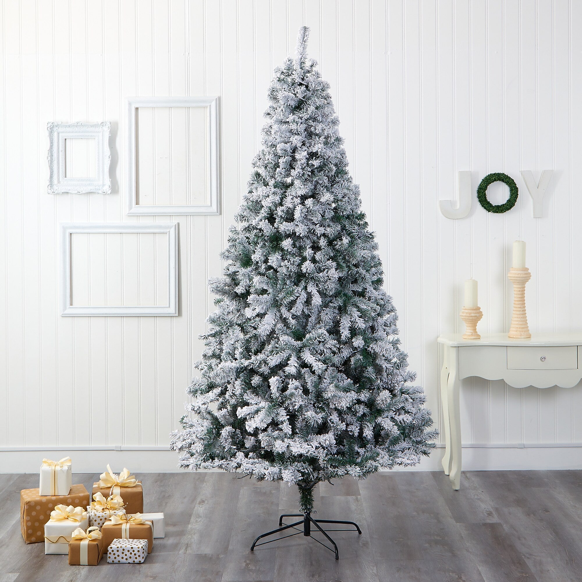Nearly Natural 8-ft Flocked Rock Springs Spruce Artificial Christmas Tree (T1748)