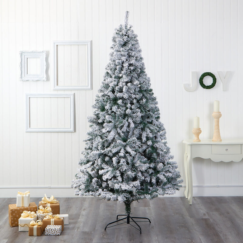 Nearly Natural 8-ft Flocked Rock Springs Spruce Artificial Christmas Tree (T1748)