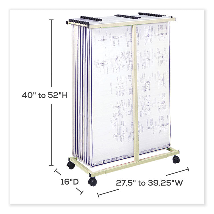 Mobile Vertical File, 12 Hanging Clamps, 39.25w x 16d x 52h, Tan