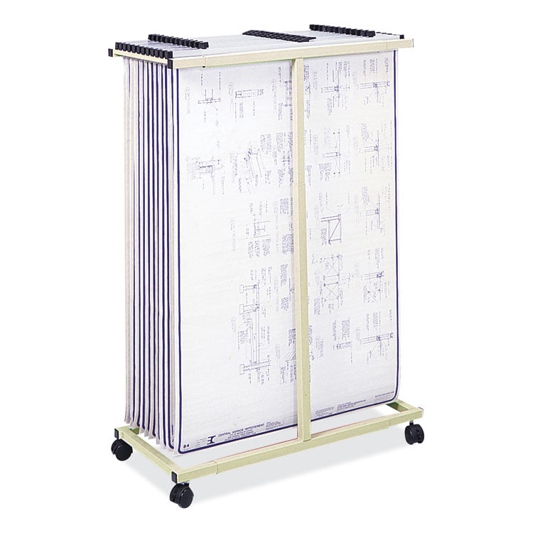 Mobile Vertical File, 12 Hanging Clamps, 39.25w x 16d x 52h, Tan