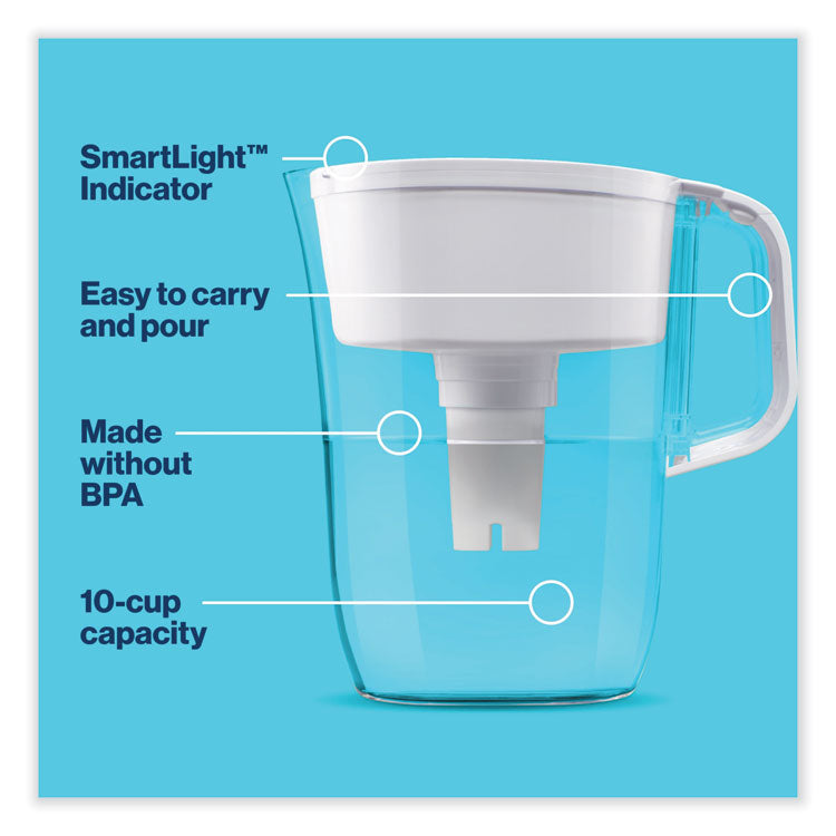 Tahoe Water Pitcher with Standard Filter, 10 Cups, Clear, 2/Carton