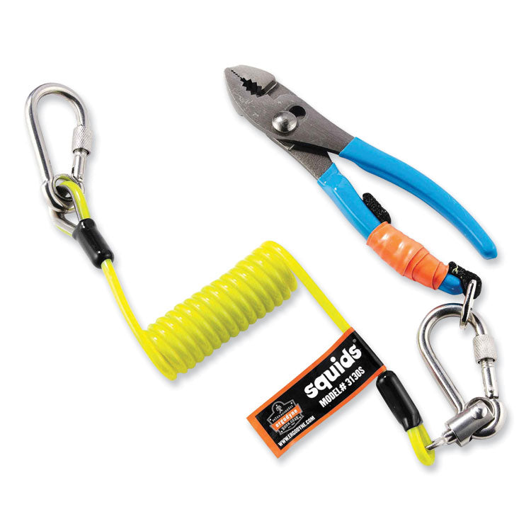Squids 3130S Coiled Cable Lanyard with Carabiners, 2 lb Max Working Capacity, 6.5" to 48" Long, Lime