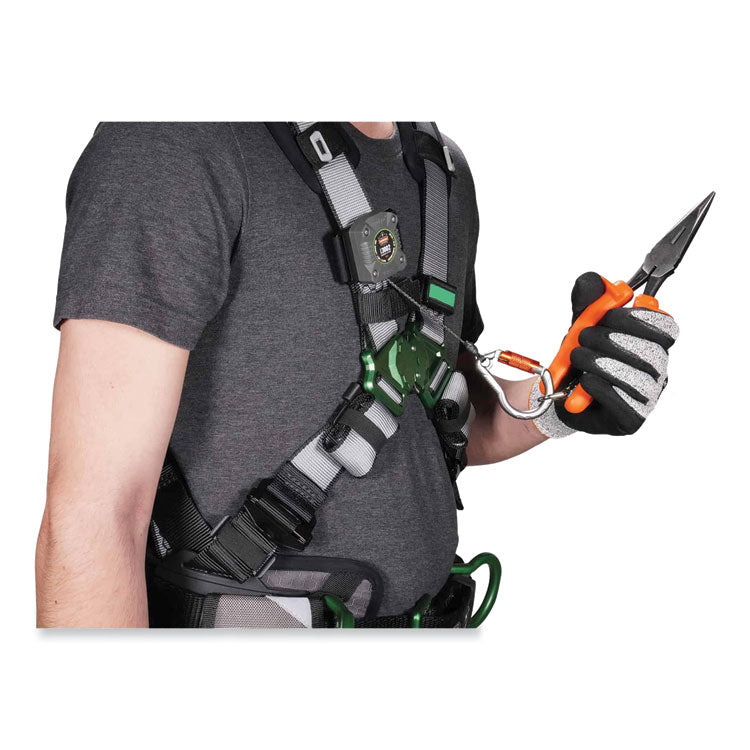 Squids 3002 Retractable Lanyard with Carabiner + Belt-Loop Anchor, 2 lb Max Working Capacity, 6" to 48" Long, Gray