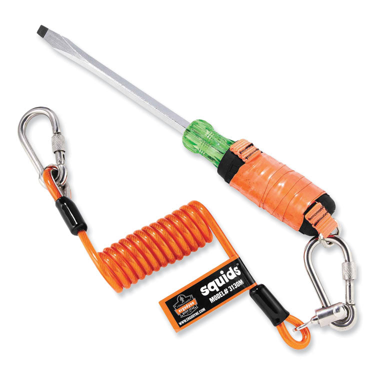 Squids 3130M Coiled Cable Lanyard with Carabiners, 5 lb Max Working Capacity, 6.5" to 48" Long, Orange