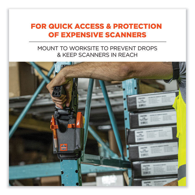 Squids 5543 Handheld Barcode Scanner Mount Holder with Fastener Straps, 2 Compartments, 3.5 x 2.5 x 7.3, Gray