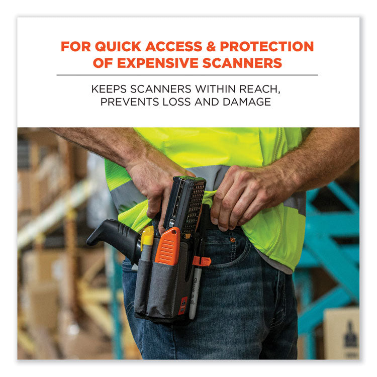 Squids 5541 Handheld Barcode Scanner Holster with Belt Clip, Large, 2 Compartments, 2.75 x 3.5 x 8, Polyester,Gray