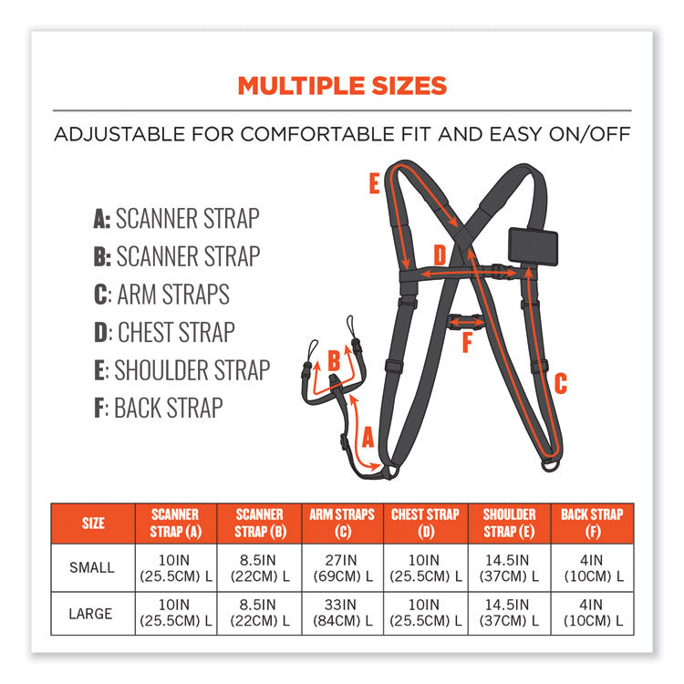 Squids 3138 Padded Barcode Scanner Lanyard Harness, 27" Arm Straps, 18.5" Lanyard, Black/Orange/Gray