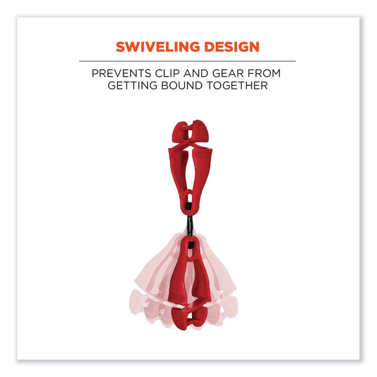 Squids 3420 Dual Clip Swivel Glove Clip Holder, 1 x 0.6 x 5.5, Acetal Copolymer, Red,100/Pack