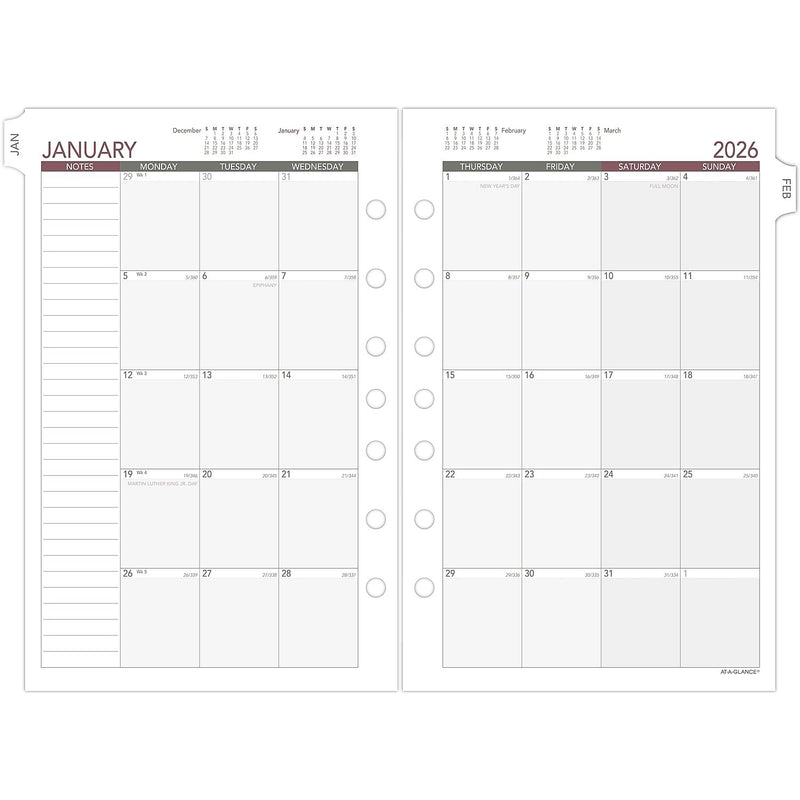 2026 AT-A-GLANCE 5.5" x 8.5" Monthly Planner Refill Pages, White/Gray (061-685Y-26)