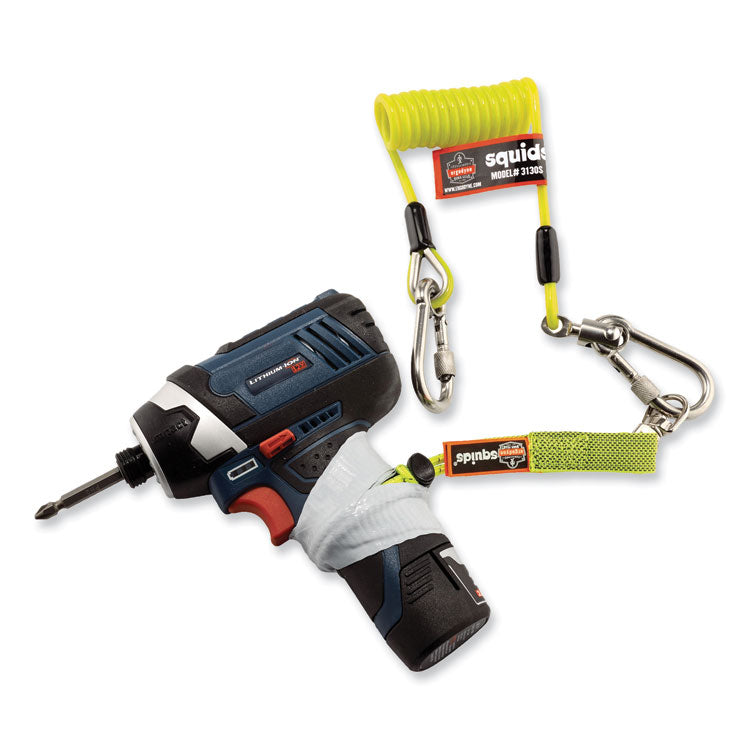 Squids 3130S Coiled Cable Lanyard with Carabiners, 2 lb Max Working Capacity, 6.5" to 48" Long, Lime