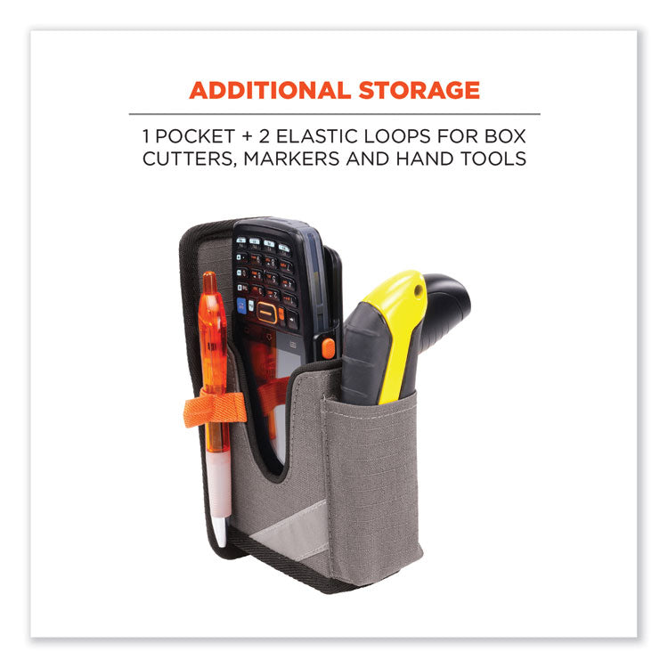 Squids 5541 Handheld Barcode Scanner Holster with Belt Clip, 2 Compartments, 2.75 x 3.5 x 7.3, Polyester,Gray