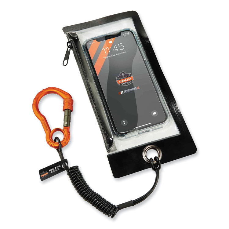 Squids 3156 Coiled Tool Lanyard with Carabiner, 2 lb Max Work Capacity, 12" to 48", Black/Orange