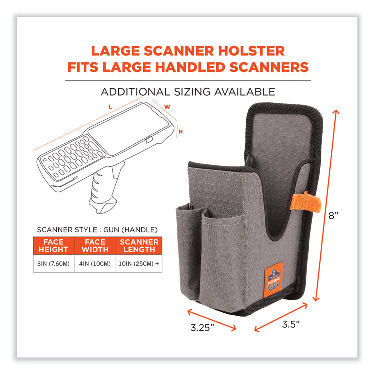 Squids 5541 Handheld Barcode Scanner Holster with Belt Clip, Large, 2 Compartments, 2.75 x 3.5 x 8, Polyester,Gray
