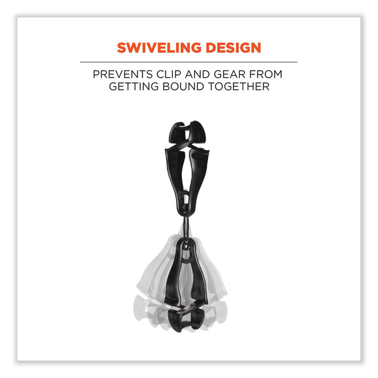 Squids 3420 Dual Clip Swivel Glove Clip Holder, 1 x 0.6 x 5.5, Acetal Copolymer, Black, 100/Pack