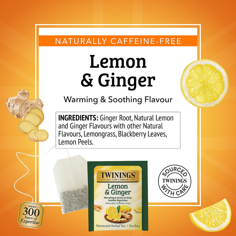 Twinings Lemon & Ginger Herbal Caffeine Free Tea Bags, 25/Box (TNA85145)