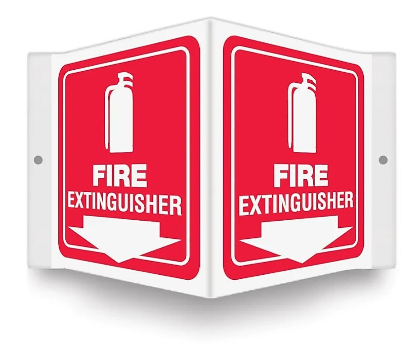 Accuform Fire Extinguisher Projection Sign, White/Red, 6"H x 5"W (PSP618)