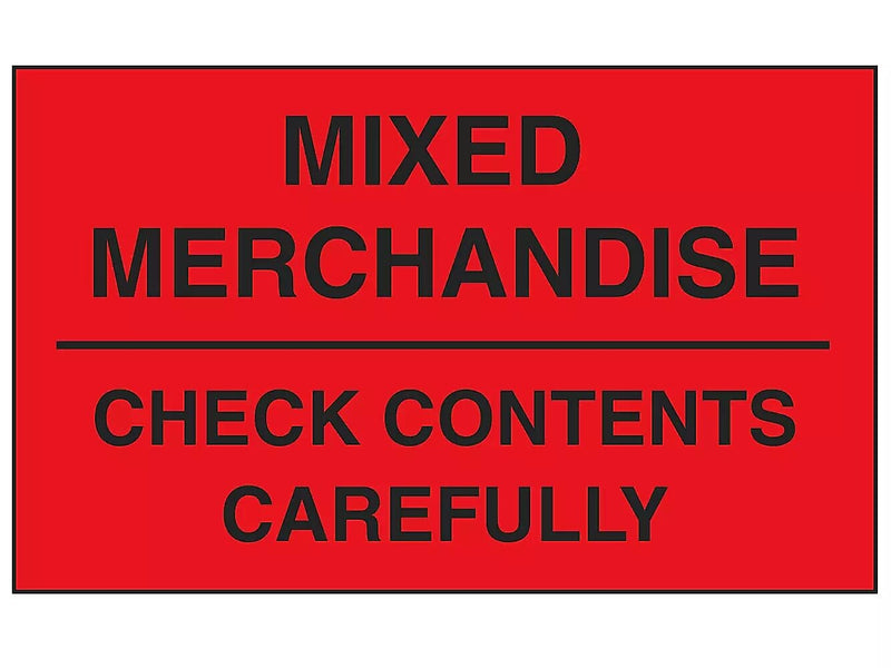 Decker Tape "Mixed Merchandise/Check Contents Carefully" Label, 3" x 5", 500/Roll (DL2483C)