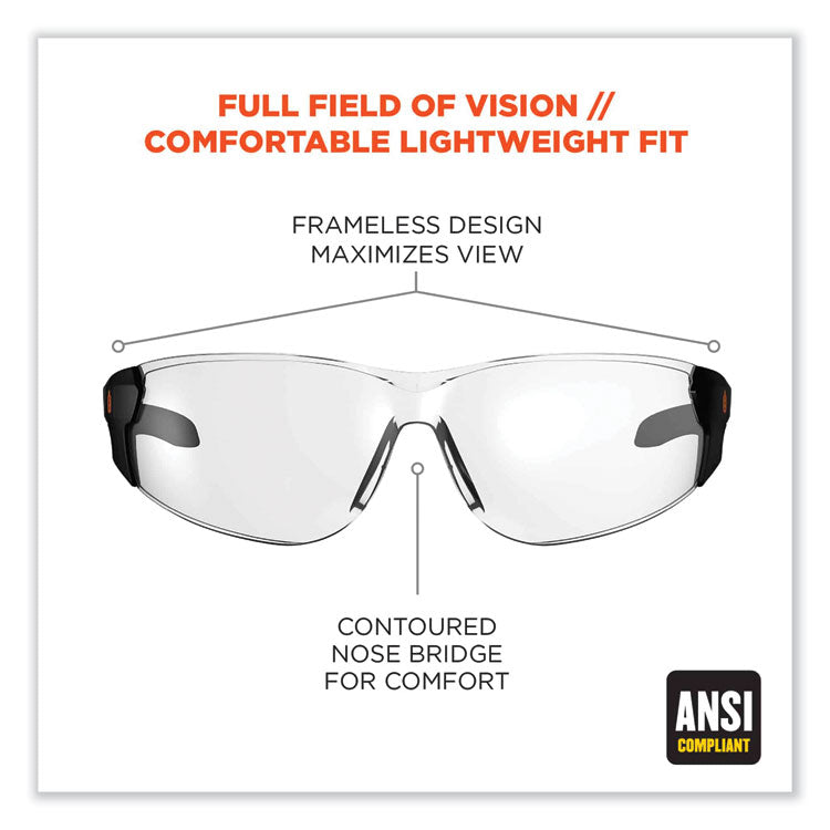 Skullerz Saga Frameless Safety Glasses, Black Nylon Impact Frame, Anti-Fog Clear Polycarbonate Lens