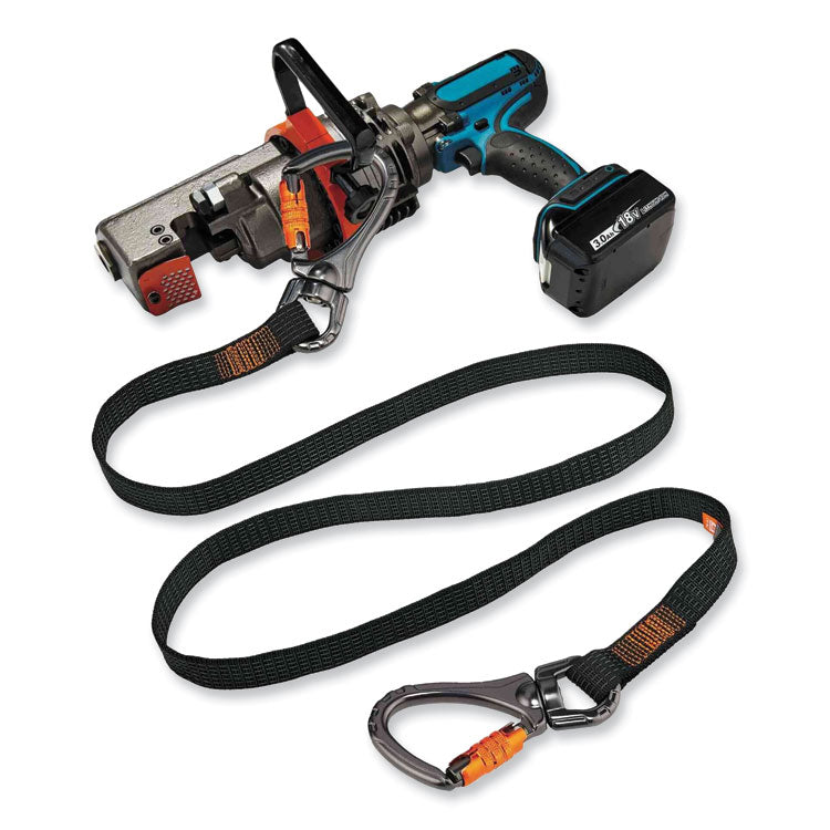 Squids 3139 Tool Lanyard with 2 Locking Swivel Carabiners, 40 lb Max Working Capacity, 76" Long, Black/Orange