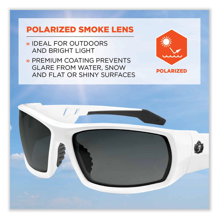 Skullerz Odin Safety Glasses, White Nylon Impact Frame, Polarized Smoke Polycarbonate Lens