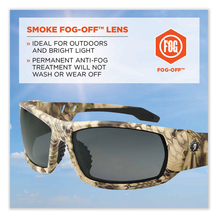 Skullerz Odin Safety Glasses, Kryptek Highlander Nylon Impact Frame, Anti-Fog Smoke Polycarbonate Lens