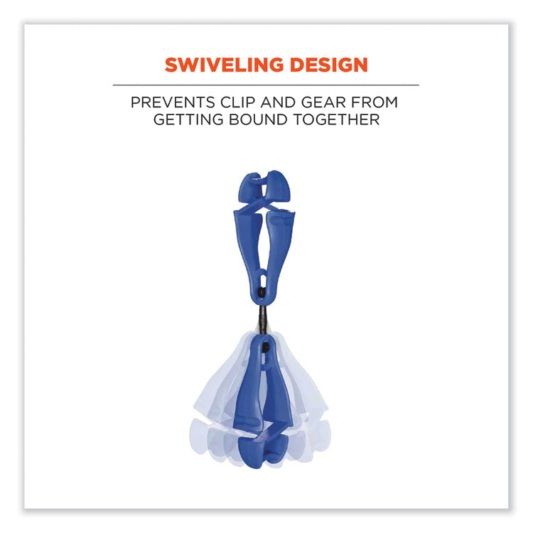 Squids 3420 Dual Clip Swivel Glove Clip Holder, 1 x 0.6 x 5.5, Acetal Copolymer, Blue, 100/Pack