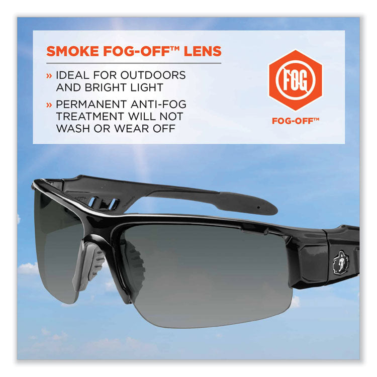 Skullerz Dagr Safety Glasses, Black Nylon Impact Frame, Anti-Fog Smoke Polycarbonate Lens