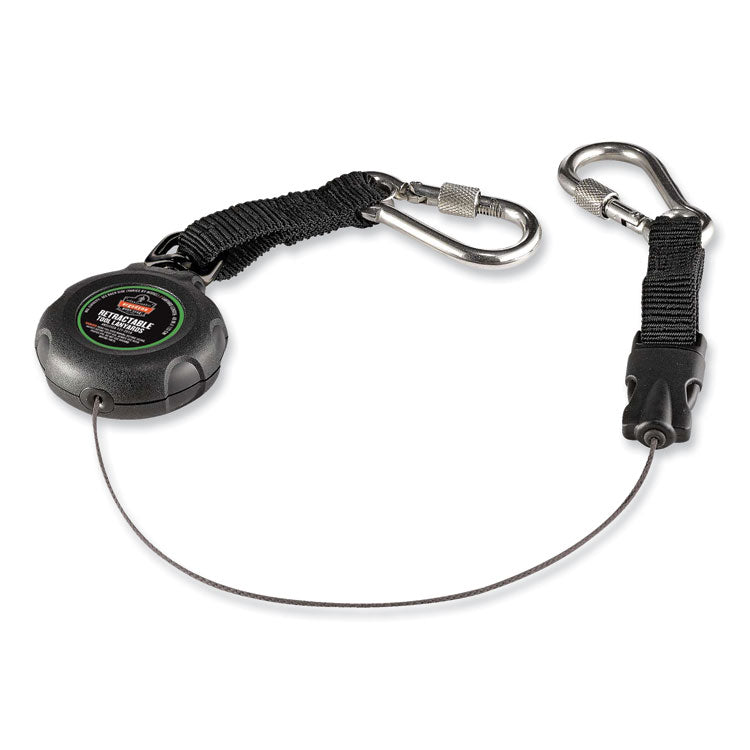 Squids 3000 Retractable Tool Lanyard with Carabiner Anchor, 1 lb Working Capacity, 48" Long, Black