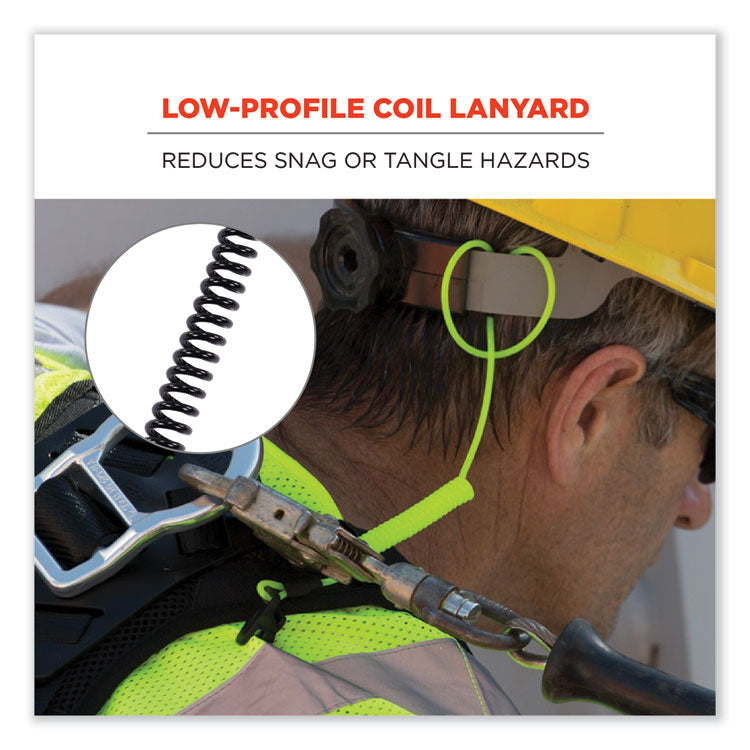 Squids 3158 Coiled Lanyard with Clamp, 2 lb Max Working Capacity, 12" to 48" Long, Black