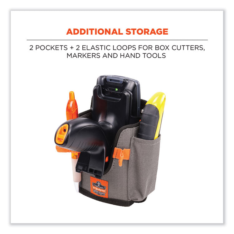 Squids 5543 Handheld Barcode Scanner Mount Holder with Fastener Straps, 2 Compartments, 3.5 x 2.5 x 7.3, Gray