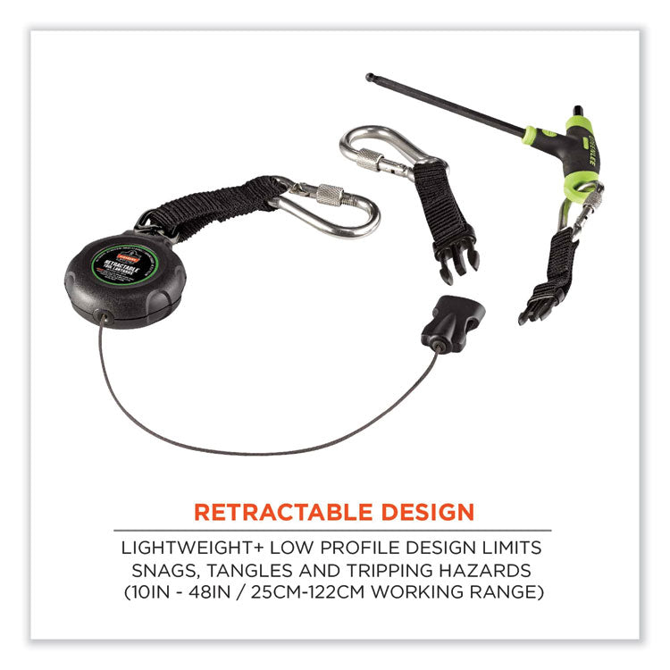 Squids 3000 Retractable Tool Lanyard with Carabiner Anchor, 1 lb Working Capacity, 48" Long, Black