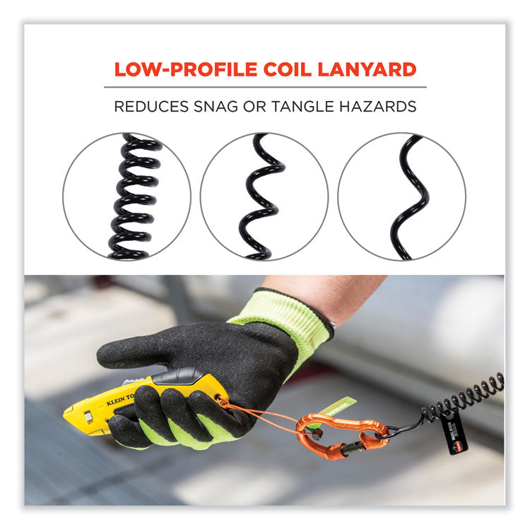 Squids 3166 Coiled Tool Lanyard with Two Carabiners, 2 lb Max Working Capacity, 12" Long, Black