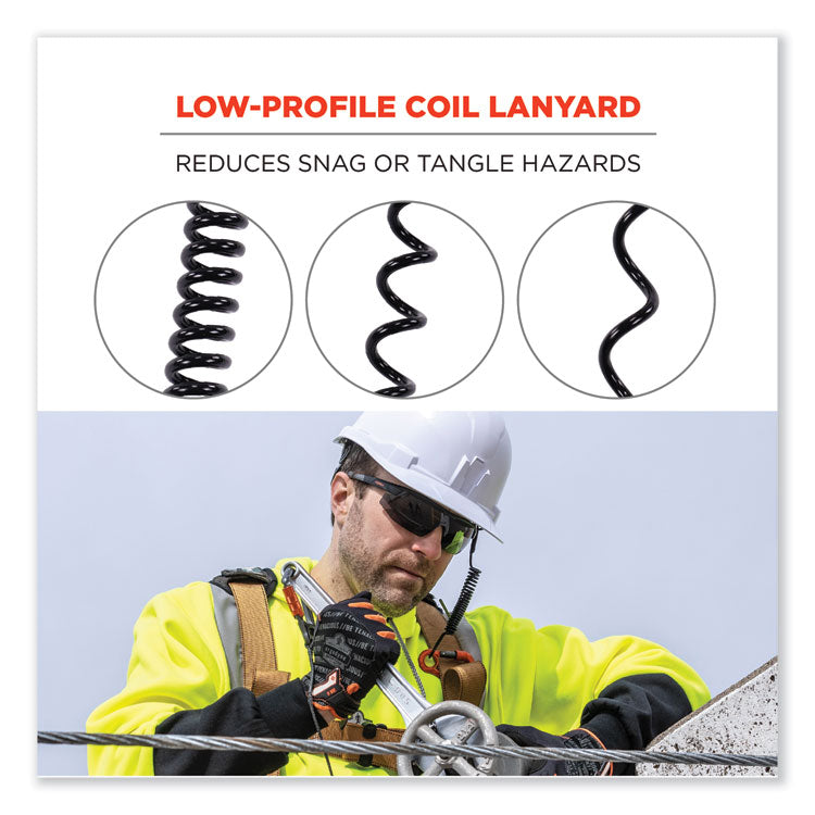 Squids 3156 Coiled Tool Lanyard with Carabiner, 2 lb Max Work Capacity, 12" to 48", Black/Orange