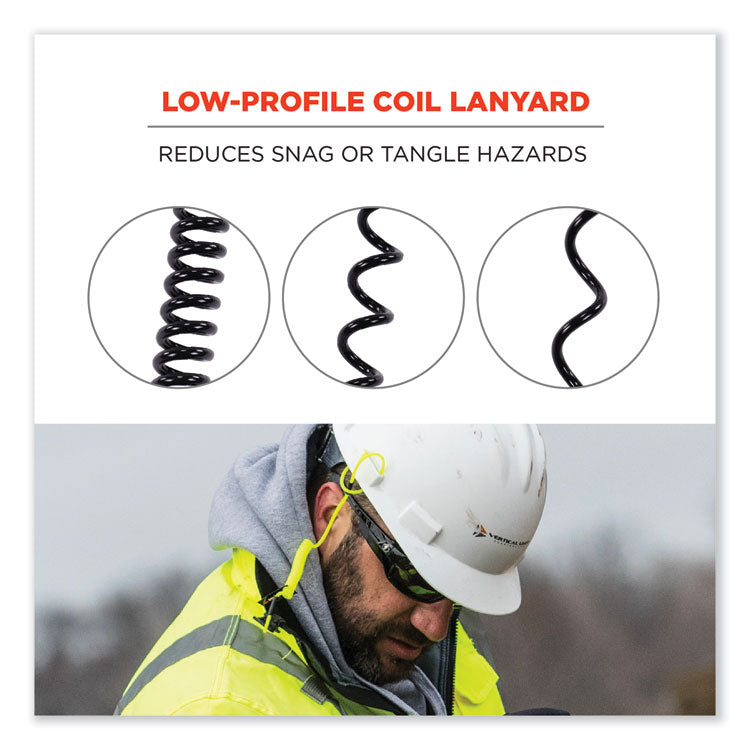 Squids 3157 Coiled Lanyard with Buckle, 2 lb Max Working Capacity, 12" to 48" Long, Black