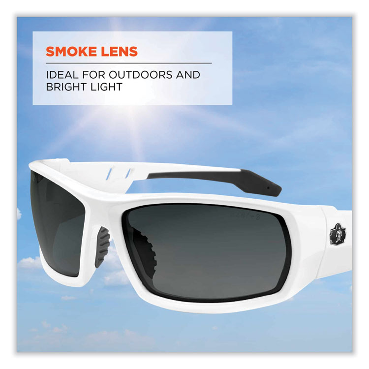 Skullerz Odin Safety Glasses, White Nylon Impact Frame, Smoke Polycarbonate Lens