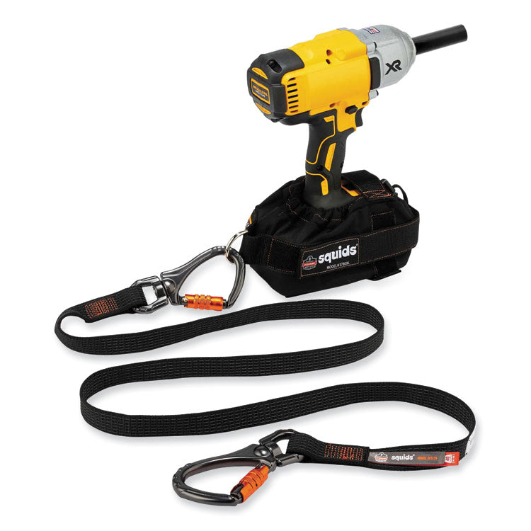 Squids 3139 Tool Lanyard with 2 Locking Swivel Carabiners, 40 lb Max Working Capacity, 76" Long, Black/Orange